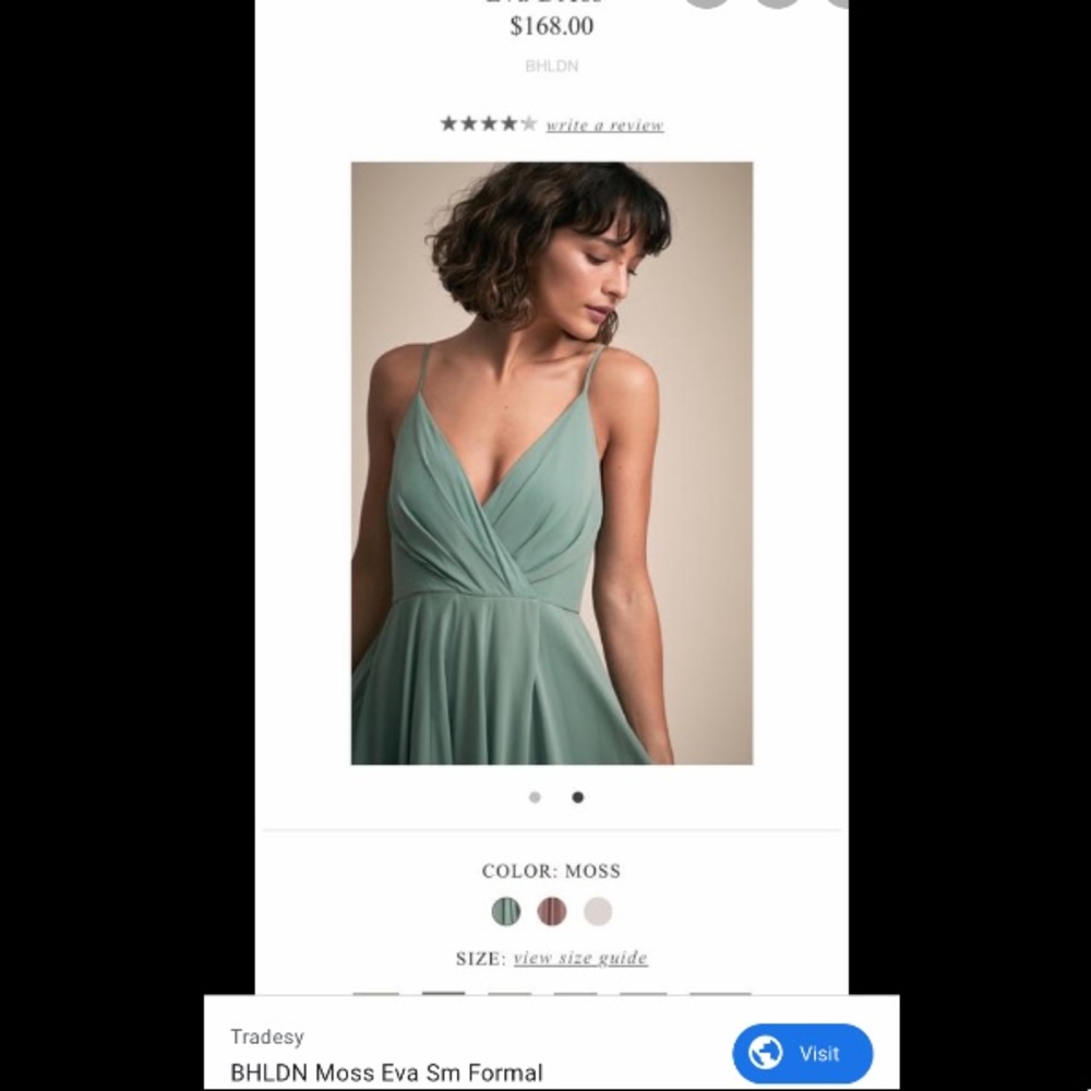 BHLDN XS Eva Dress- Moss - Picture 3 of 5